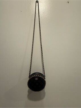 Chanel Black Caviar CC Chain Around Round Clutch Bag